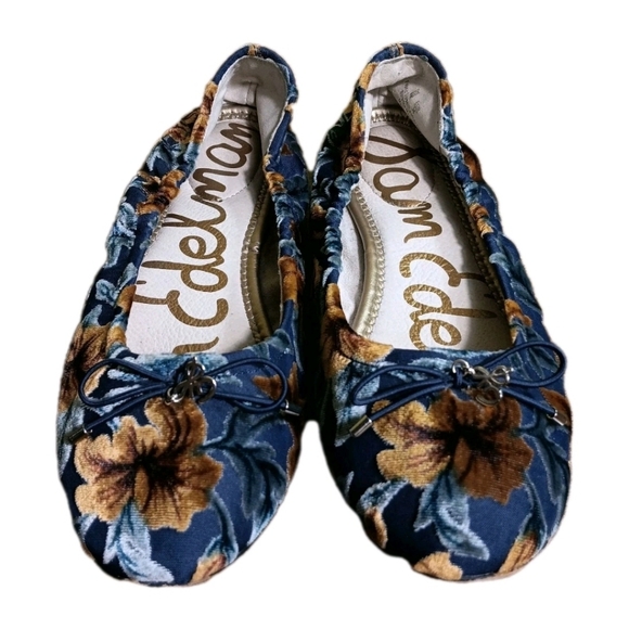 Sam Edelman Felicia Ballet Flats Womens 6M Blue Flora Velvet Flexible Slip Ons - Picture 1 of 11